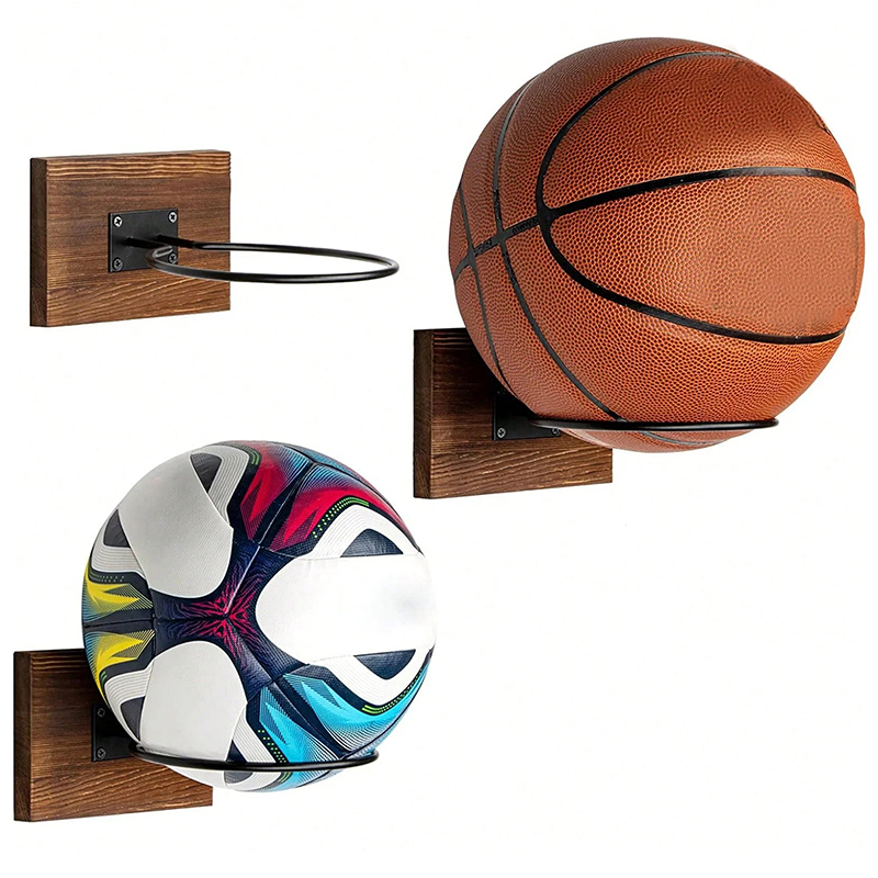 Home Gym Organization - Basketball Soccer Wall Mount Holder Wood