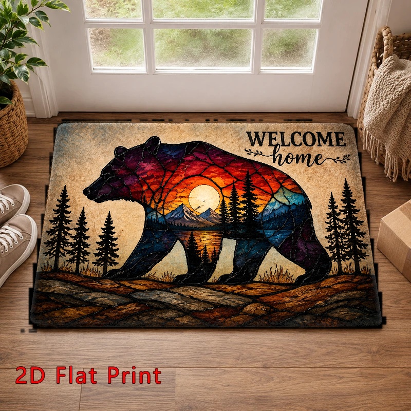 Home Gym In Garage - Outdoor Doormat Weightlifting Grizzly Bear Printed