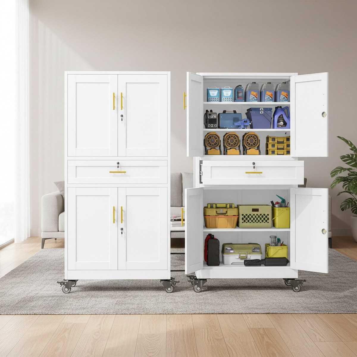 Home Gym Organization - Rolling Metal Garage Storage Cabinet 75